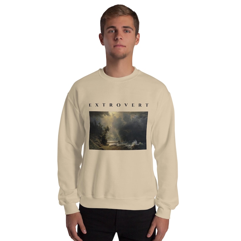 Extrovert Sweatshirt, Bierstadt Storm Seascape Oil Painting Crewneck, Unisex Art Sweater