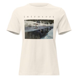Introvert Shirt, Vintage Winter River Oil Painting Tee, Cottagecore Womens Relaxed T-Shirt, Quiet Aesthetic Art Gift For Her