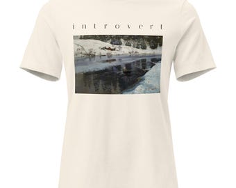 Introvert Shirt, Vintage Winter River Oil Painting Tee, Cottagecore Womens Relaxed T-Shirt, Quiet Aesthetic Art Gift For Her