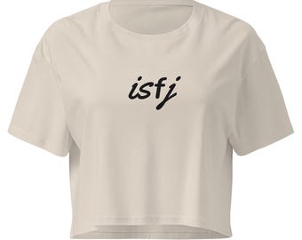 Weißes ISFJ-Crop-Top, kurzes T-Shirt mit Schreibschrift für den Persönlichkeitstyp, MBTI-Geschenk für sie, minimalistisches Damen-Crop-Top