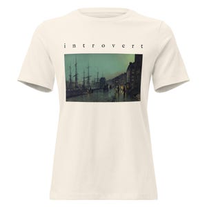 Introvert Shirt, Grimshaw Shipping On The Clyde Victorian Night Painting Tee, Dark Academia Womens Art T-Shirt