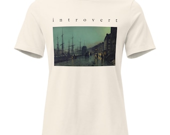 Introvert Shirt, Grimshaw Shipping On The Clyde Victorian Night Painting Tee, Dark Academia Womens Art T-Shirt