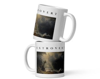 Extrovert Mug, Bierstadt Storm Over Puget Sound Painting Coffee Mug, Dramatic Art 11 oz Ceramic Cup