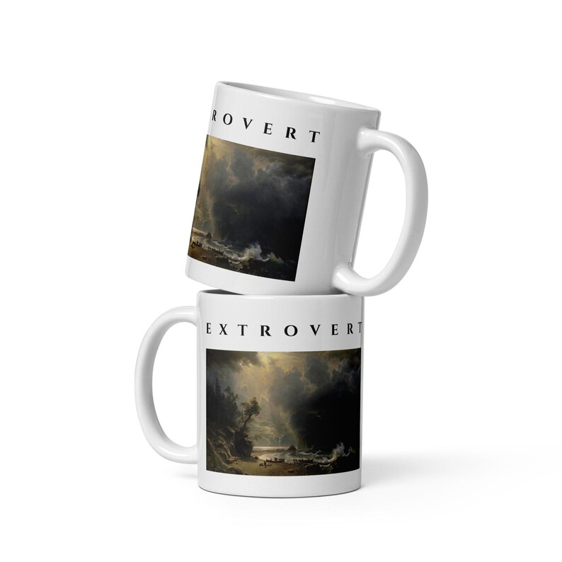 Extrovert Mug, Bierstadt Storm Over Puget Sound Painting Coffee Mug, Dramatic Art 11 oz Ceramic Cup