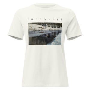Introvert Shirt, Vintage Winter River Oil Painting Tee, Cottagecore Womens Relaxed T-Shirt, Quiet Aesthetic Art Gift For Her