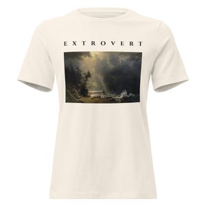 Extrovert Shirt, Bierstadt Storm Over Puget Sound Painting Tee, Dramatic Sky Art Womens T-Shirt, Vintage Oil Painting Gift