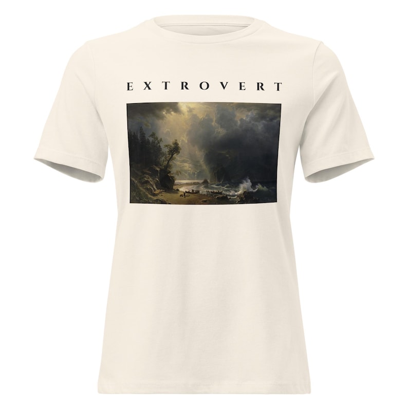 Extrovert Shirt, Bierstadt Storm Over Puget Sound Painting Tee, Dramatic Sky Art Womens T-Shirt, Vintage Oil Painting Gift
