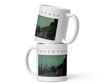 Introvert Mug, Grimshaw Victorian Night Harbor Painting Coffee Mug, Dark Academia 11 oz Ceramic Cup