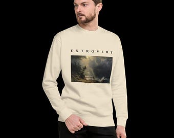 Extrovert Sweatshirt, Bierstadt Storm Seascape Oil Painting Crewneck, Unisex Art Sweater