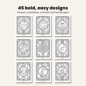 Printable Coloring Pages for Adults, 45 Bold and Easy Nature Designs, Large Print Mandala, Animal and Flower Coloring PDF, Instant Download image 2