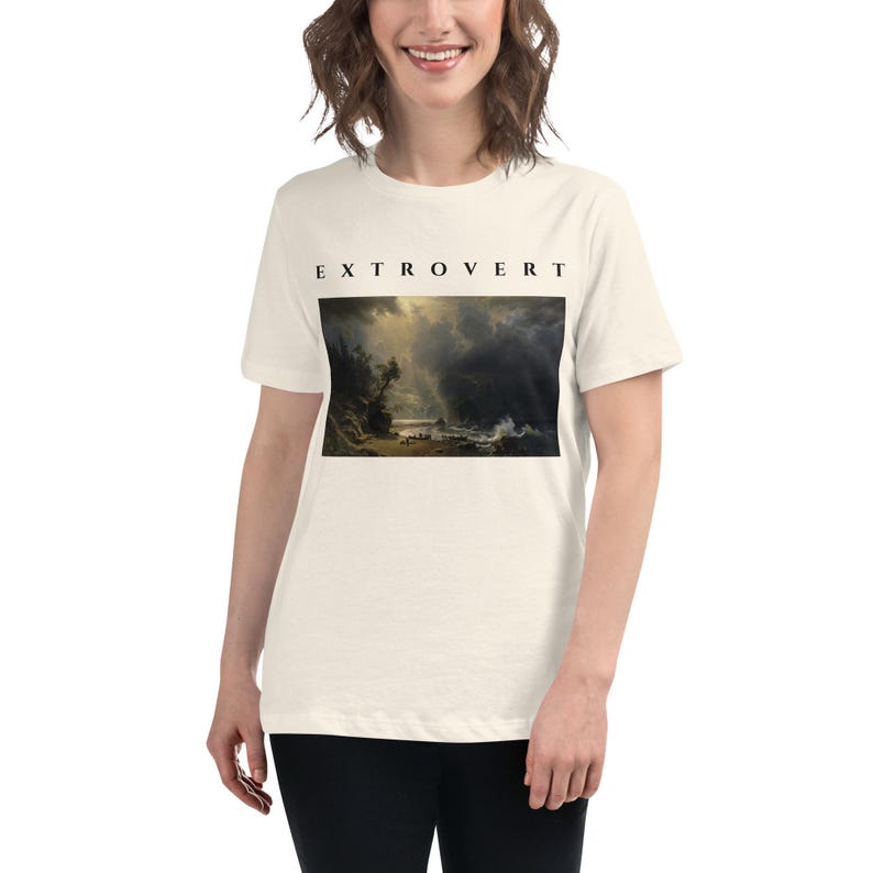 Extrovert Shirt, Bierstadt Storm Over Puget Sound Painting Tee, Dramatic Sky Art Womens T-Shirt, Vintage Oil Painting Gift
