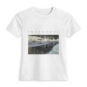 Introvert Shirt, Vintage Winter River Oil Painting Tee, Fitted Womens T-Shirt, Cottagecore Quiet Aesthetic Art Gift For Her