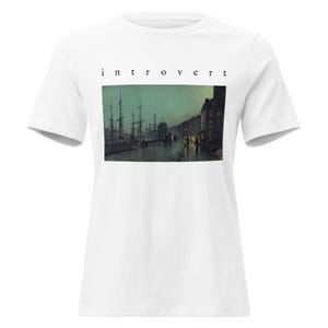 Introvert Shirt, Grimshaw Shipping On The Clyde Victorian Night Painting Tee, Dark Academia Womens Art T-Shirt