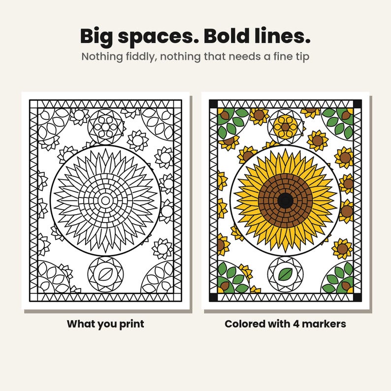 Printable Coloring Pages for Adults, 45 Bold and Easy Nature Designs, Large Print Mandala, Animal and Flower Coloring PDF, Instant Download image 3