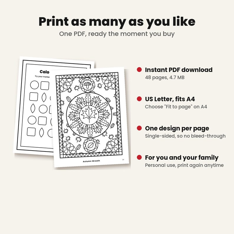 Printable Coloring Pages for Adults, 45 Bold and Easy Nature Designs, Large Print Mandala, Animal and Flower Coloring PDF, Instant Download image 5
