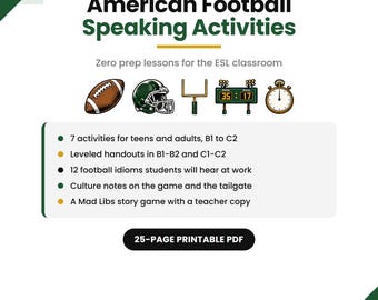 Englisch-Sprechübungen zum Thema American Football, sofort einsatzbereite, druckbare Unterrichtsmaterialien, Konversationsspiele zum Super Bowl, für Jugendliche und Erwachsene (Niveau B1 bis C2)