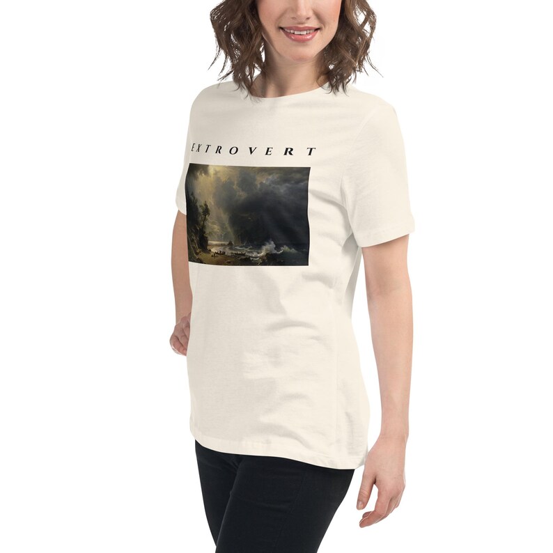Extrovert Shirt, Bierstadt Storm Over Puget Sound Painting Tee, Dramatic Sky Art Womens T-Shirt, Vintage Oil Painting Gift