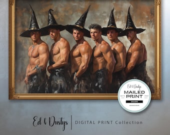 Homo-heksen schilderen, Halloween, LGBT-schilderij, Gay Halloween-schilderij, Pride Painting, mannelijke figuren, olieverfschilderij, herfstkunst, woondecoratie