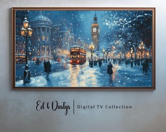 Samsung Christmas Frame TV Art, Vintage Holiday Oil Painting, England Art, Christmas London City Painting, Samsung Frame TV Download