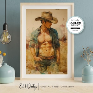 Gay Cowboy Art, Lgbtq Abstract Painting, Colorful Pride Painting, Male Figure Oil Painting, Wall Art, Home Decor, Gay Cowboy Painting