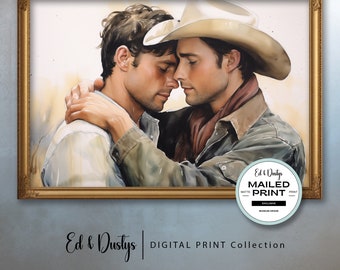 Gay Cowboys Art, Lgbtq Painting, Gay Romance, Pride Month Painting, Male Figures Oil Painting, Wall Art, Home Decor, Cowboy Love Art