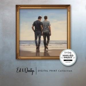 Gay Men Kunstdruck, LGBTQ Romantische Kunst, Zwei Männer Quadratischer Druck, Moderne Kunst, Wanddekoration, Gay Men Beach Art, Wandkunst, Wohnkultur