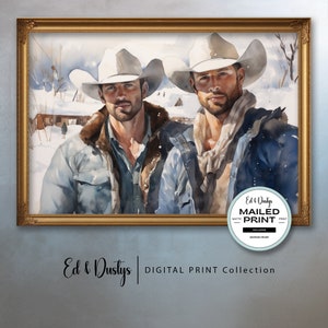 Gay Cowboys Art, Lgbtq Painting, Gay Romance, Pride Painting, Male Figures Oil Painting, Wall Art, Gay Home Decor, Cowboy Art, Pride Month