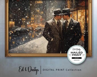 Gay Romance Painting, Gay Love, Lgbtq Painting, Gay Male Painting, Pride Painting, Vintage Gay Oil Painting, Winter Art, Home Decor