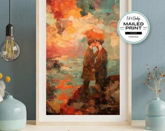 Gay Men In Love Art, Lgbtq Abstract Painting, Colorful Pride Painting, Male Figure Oil Painting, Wall Art, Home Decor, Vintage Painting