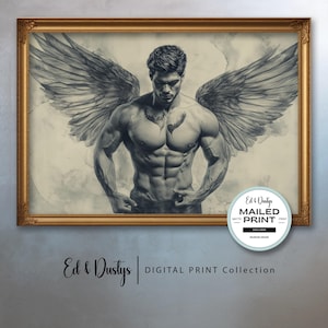 Male Figure Abstract Art, Modern, Lgbtq Portrait Sketch, Angel Charcoal Drawing, Male Figure Sketch, Wall Art, Home Decor