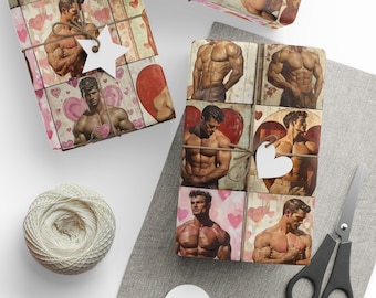 Gay Men wrapping paper, LGBTQ pride paper, Gay Valentines Wrapping Paper, Muscle Man Wrapping Paper, Bachelorette Wrapping Paper,