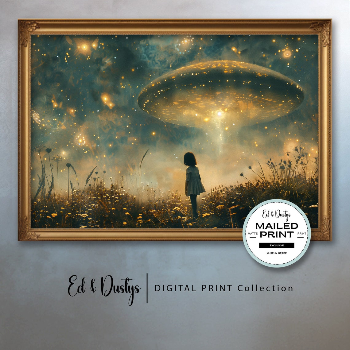 Print and Ship Vintage UFO Oil Painting, Flowers, Country Alien Art ...