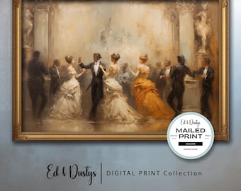 Vintage Ball Painting, Ballroom Print, Antique Dancing Wall Art, Vintage Print, Heirloom Painting, Ballroom Dance Painting, Dancing Couple