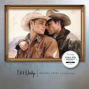 Gay Cowboys Art, Lgbtq Painting, Gay Romance, Pride Month Painting, Male Figures Oil Painting, Wall Art, Home Decor, Cowboy Love Art
