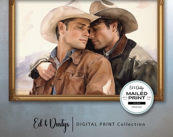 Gay Cowboys Art, Lgbtq Painting, Gay Romance, Pride Month Painting, Male Figures Oil Painting, Wall Art, Home Decor, Cowboy Love Art