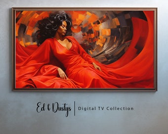 Arte abstracto en televisores Samsung Frame, arte moderno, vida afroamericana, mujeres de color, arte en televisores LG, descarga digital, Mes de la Historia Afroamericana, rojo