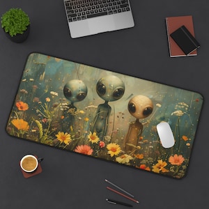 Vintage Alien Desk Mat, UFO Sci-Fi, Laptop Desk Pad, Home Office, Desk Accessories, Gift, Art Desk Mat, Sci-Fi Space Decor, Nerd Gift