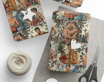 Gay Men wrapping paper, LGBTQ pride paper, Gay Christmas Wrapping Paper, Muscle Man Wrapping Paper, Queer Birthday Paper