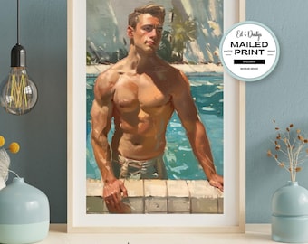 Modern Male Figure Art, Lgbtq Summer Painting, Colorful Pride Painting, Male Figure Oil Painting, Wall Art, Home Decor, Male Summer Painting