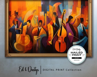 Vintage Jazz Painting, African American Jazz Print, African Musicians Wall Art, Black History Month, Jazz Band, Jazz Colorful Painting