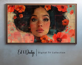 Samsung Frame TV Arte abstracto, Arte posmoderno, Arte floral colorido, Arte collage, Mediados de siglo, Arte de TV LG, Pintura botánica femenina, Abstracto