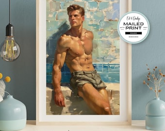 Modern Male Figure Art, Lgbtq Summer Painting, Colorful Pride Painting, Male Figure Oil Painting, Wall Art, Home Decor, Male Summer Painting