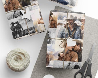 Gay Men wrapping paper, LGBTQ pride paper, Gay Christmas Wrapping Paper, Gay Cowboy Wrapping Paper, Queer Birthday Paper, Male Cowboy Wrap