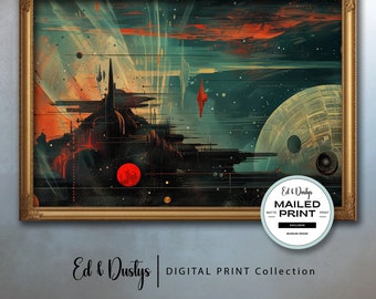 Moderne Science Fiction Ölgemälde, Weltraum Film inspirierte Kunst, abstrakter Weltraum Druck, Science Fiction, moderne Sci-Fi Kunst, Wohnkultur, Wandkunst
