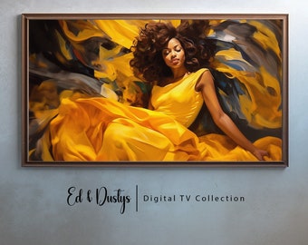 Samsung Frame TV Arte abstracto, Arte moderno, Vida afroamericana, Mujeres de color, LG TV Art, Descarga digital, Mes de la Historia Negra, Amarillo