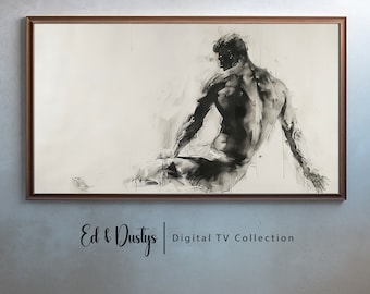 Samsung Frame Tv Art, Lgbtq Portrait Sketch, Pride Charcoal, LG TV Art, Male Figure Sketch, Queer Love Frame TV, Pride Month Frame Tv