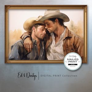 Gay Cowboys Art, Lgbtq Painting, Gay Romance, Neutral Pride Month Painting, Male Figures Oil Painting, Wall Art, Home Decor, Cowboy Love Art