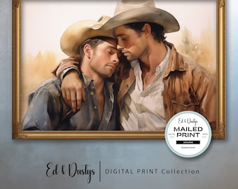 Gay Cowboys Art, Lgbtq Painting, Gay Romance, Neutral Pride Month Painting, Male Figures Oil Painting, Wall Art, Home Decor, Cowboy Love Art