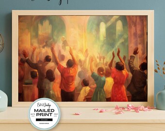 Print and Ship Vintage Oil Painting, African American People, Black Church Art, Portrait Print, Black History Month, Black Choir Art