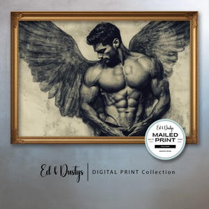 Male Figure Abstract Art, Modern, Lgbtq Portrait Sketch, Angel Charcoal Drawing, Male Figure Sketch, Wall Art, Home Decor